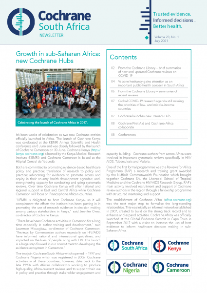 Cochrane SA newsletter July 2021 cover page