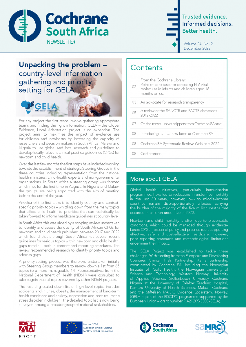 Cochrane SA newsletter Dec 2022 cover page